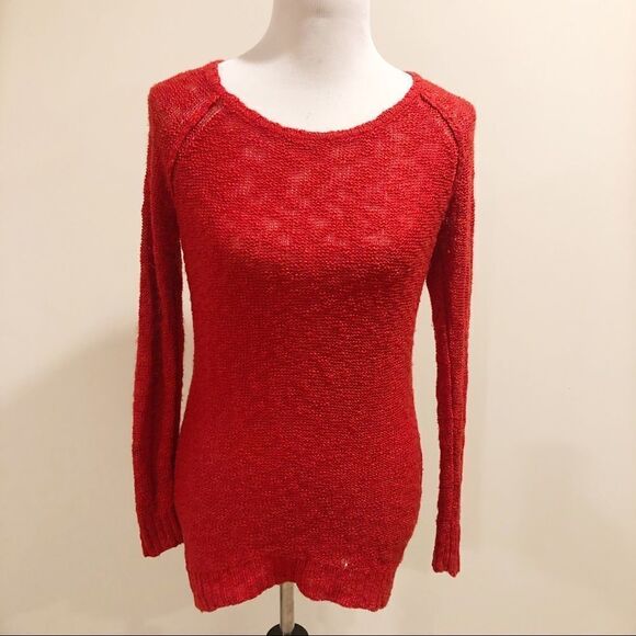 Red open Knit Sweater Size Small - Picture 1 of 4